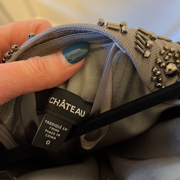 33. Le Chateau Grey/ Mauve Tulle Beaded Halter (prom) Dress - Picture 5 of 9